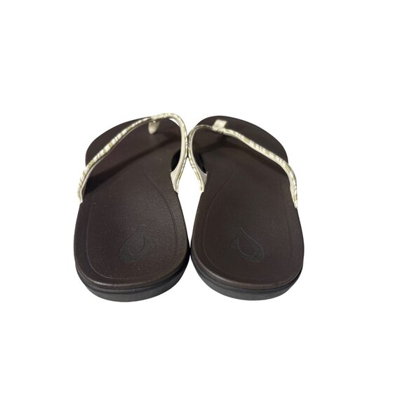 Olukai Womens Ohana Sandals Size 10 Brown & Cream Striped Comfort Flip Flops - Picture 4 of 6